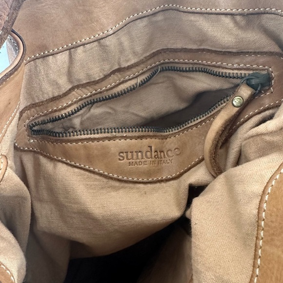 Vintage Sundance Cheval Leather Drawstring Backpack Tote Tan Brown - Picture 7 of 7